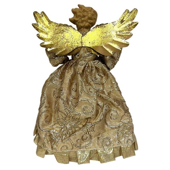Gold Angel Tree Topper with Metal Wings Holiday Christmas Decor 12” - Picture 4 of 8